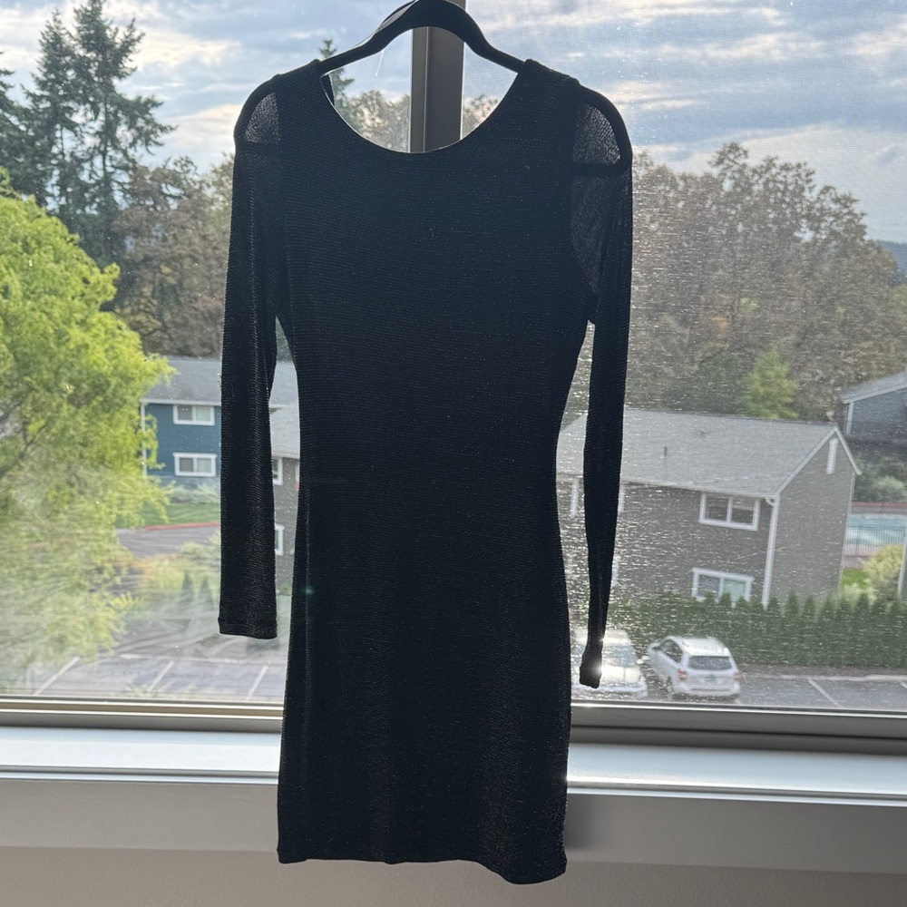 Lulu's Shimmering Black Long Sleeve Dress